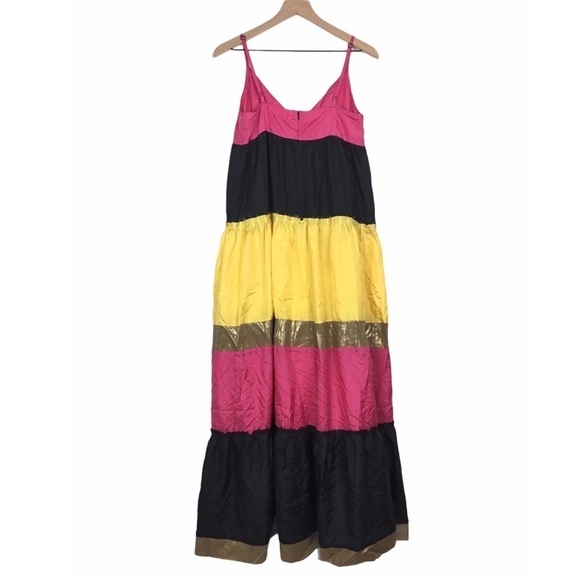 BB DAKOTA Sun Dress 100% Silk Maxi Tiered Bright Colorblock Vacay Summer Medium - Picture 5 of 12